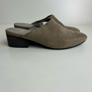 EILEEN FISHER SYLVIA TAN SUEDE BLOCK HEEL SIZE 7.5 MULES